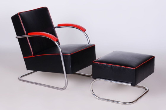 Restaurierter Bauhaus-Sessel mit Fußhocker, von Mücke-Melder, Stahl, Tschechien, 1930er Jahre – Metal (photo 6 of 7)