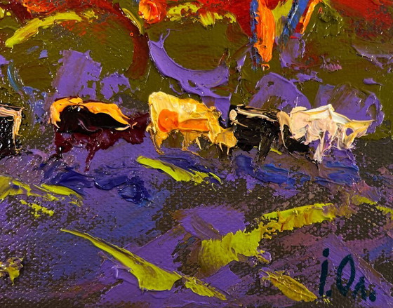 Image 1 of Original Oil Painting Sunset Nature Landscape Evening sky bathes the Earth