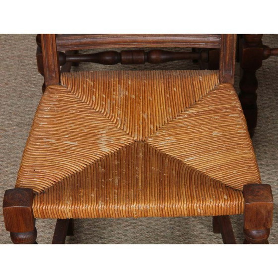 Image 1 of Ensemble de 8 chaises paillées en bois massif, 1940