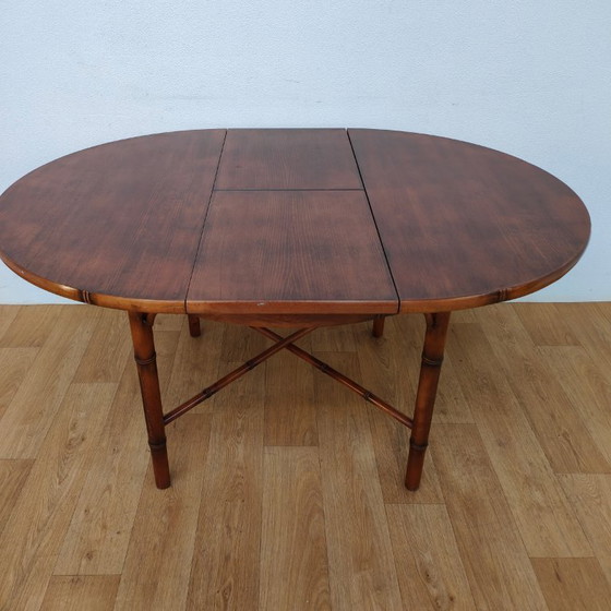 Image 1 of Vintage round faux bamboo dining table extendable dining table