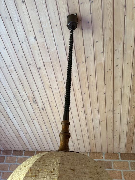 Image 1 of Lampada a sospensione/tirante vintage con frange e paralume in tessuto