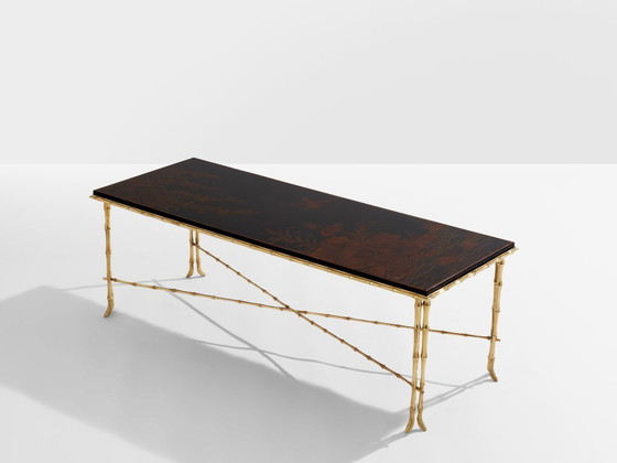Image 1 of Tavolino laccato cinese in ottone e bambù della Maison Baguès, anni '50