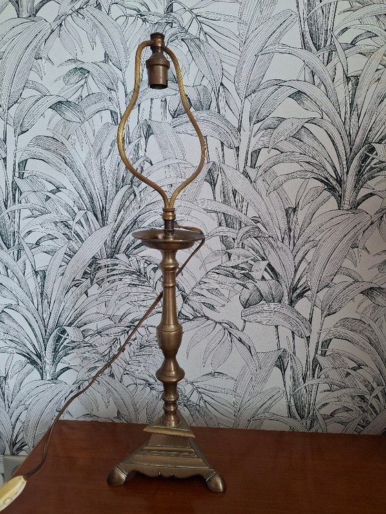 Image 1 of Exceptional bronze lamp base, antique candle holder 1580-1620, certified with traceability