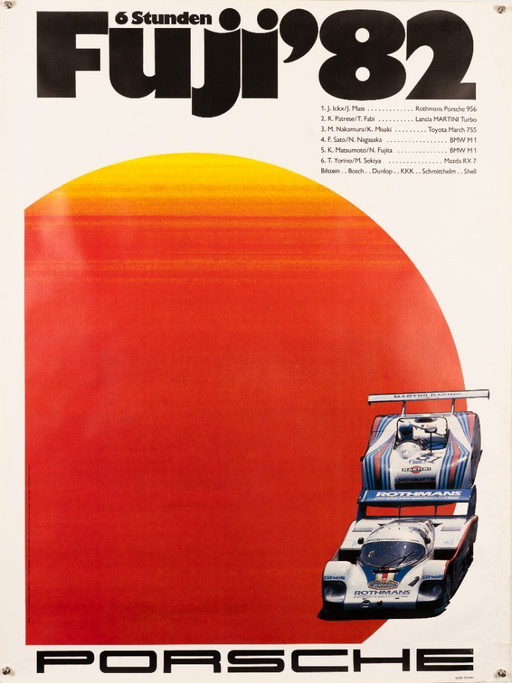 Porsche 6 Stunden Fuji – Póster Porsche vintage original de 1982 de Gruppe C – Vintage Motorsport – 102 x 76 cm