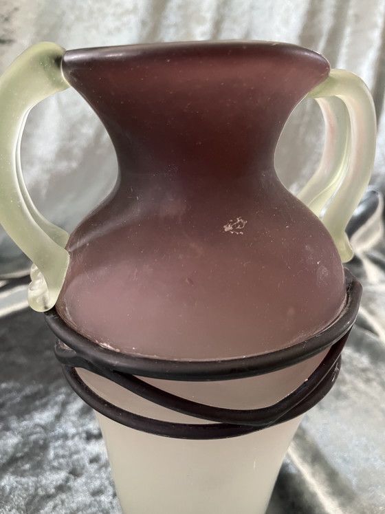 Image 1 of Hand-blown Art Deco amphora vase frosted glass