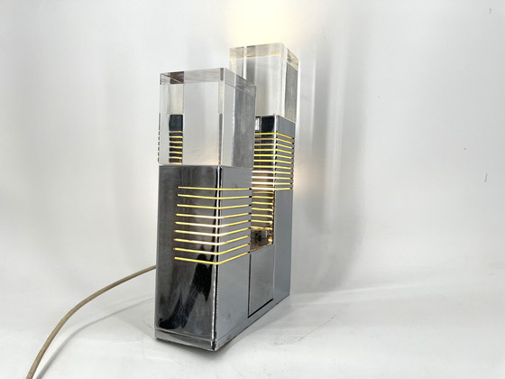 Image 1 of Vintage chrome and plexi table lamp attr. to Gaetano Missaglia, 1970s