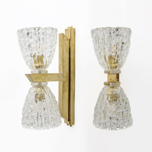 Paar Wandleuchter aus Muranoglas und Messing im Art Decò-Stil