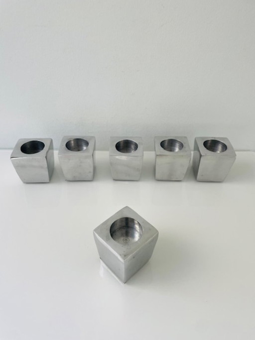 Ensemble de 6 porte-bougies chauffe-plat géométriques en acier inoxydable – motif cubiste