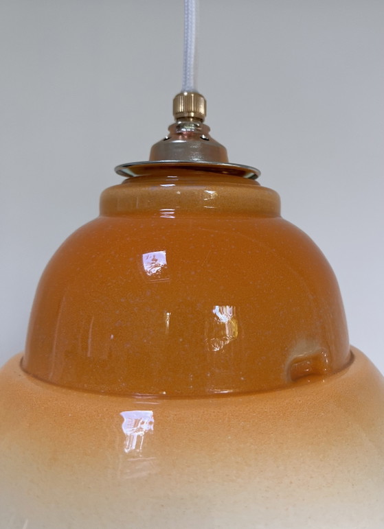 Vintage Tweekleurige Oranje Glazen Klok Hanglamp – Hanglampen, Glass (photo 3 of 9)