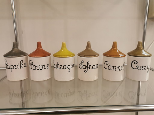 Set Of 6 Vintage Ceramic Spice Pots