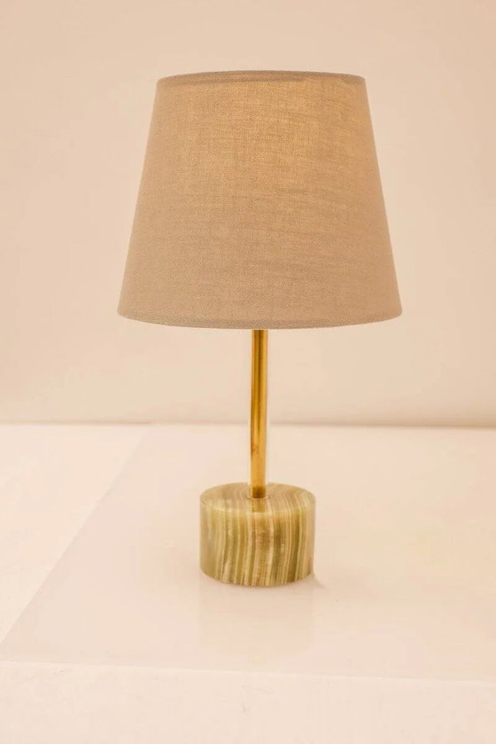 Image 1 of Mid-century modern Italian onyx and brass table lamps, set of 2