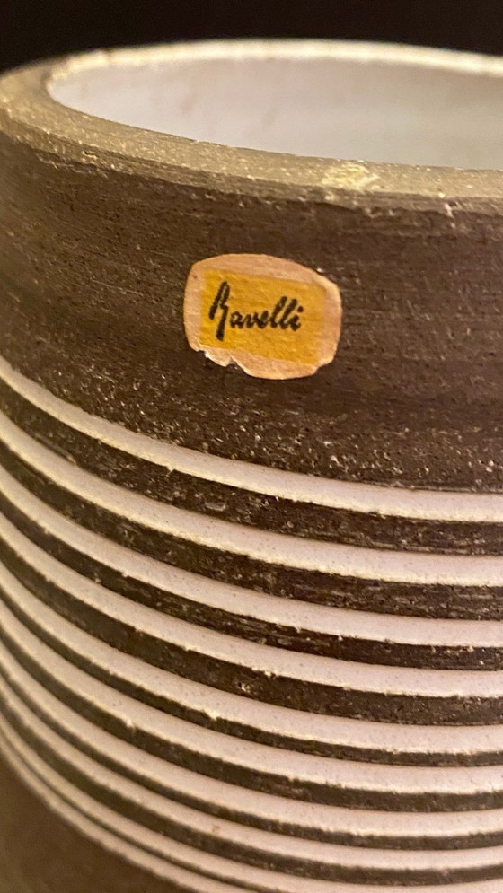 Image 1 of Vase Ravelli vintage – céramique brune à lignes blanches