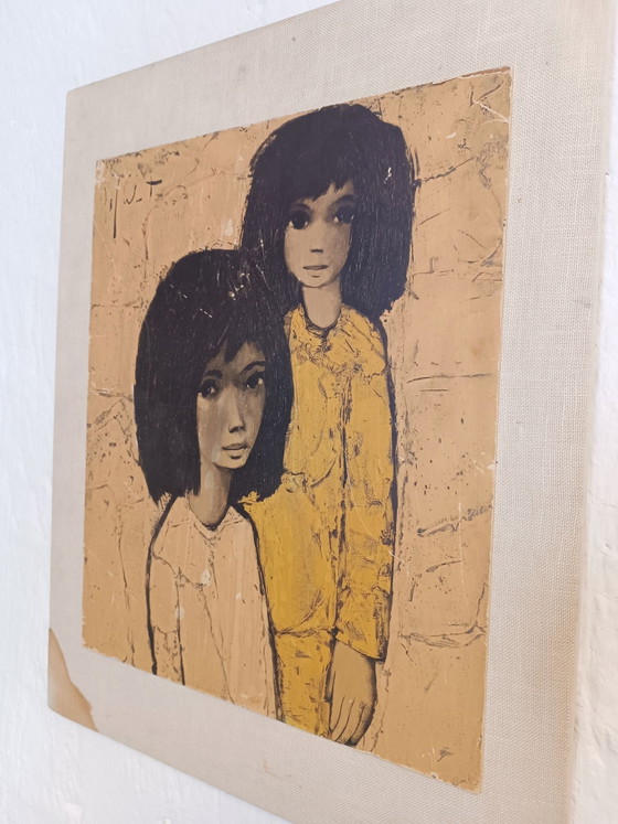 Jef Wauters "Deux Filles" vintage print, Giclée Prints, Hout, Canvas, Beige (foto 5 van 15)
