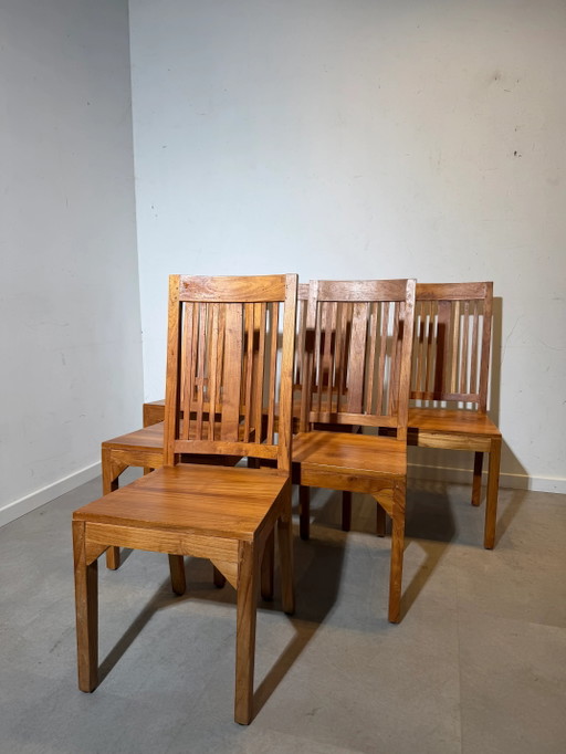 Juego de 6 sillas de comedor de teca maciza – madera maciza – eetkamerstoelen