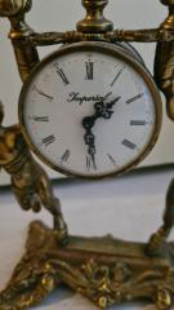 Image 1 of Orologio a pendolo imperiale antico in ottone, in stile francese, dei primi del XX secolo.