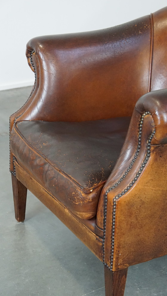 Image 1 of Vintage Clubfauteuil Gemaakt Van Schapenleer