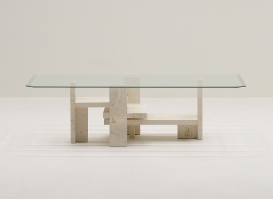 Image 1 of Tavolino Willy Ballez in travertino e vetro