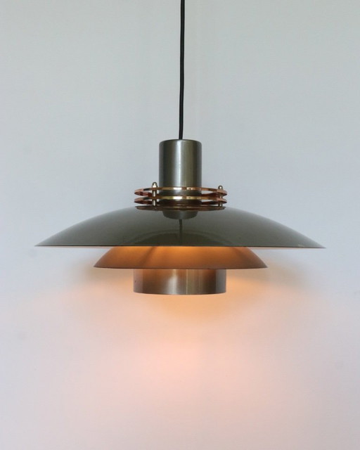 Lampe bol danoise vintage, suspension en métal canon de fusil, style rétro