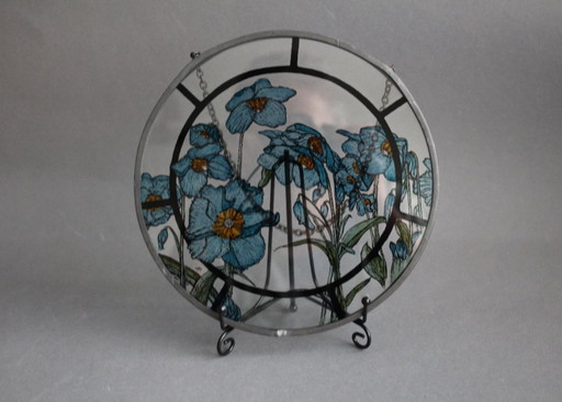 Window picture 20cm suncatcher stained glass motif blue poppies