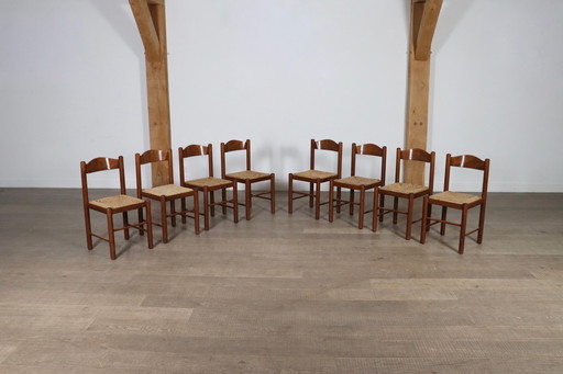 Chaises de salle à manger en chêne et jonc, France 1960S