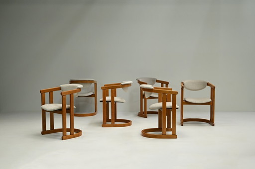 Ensemble de 6 chaises de salle à manger incurvées en bois de hêtre, Allemagne des années 1960.