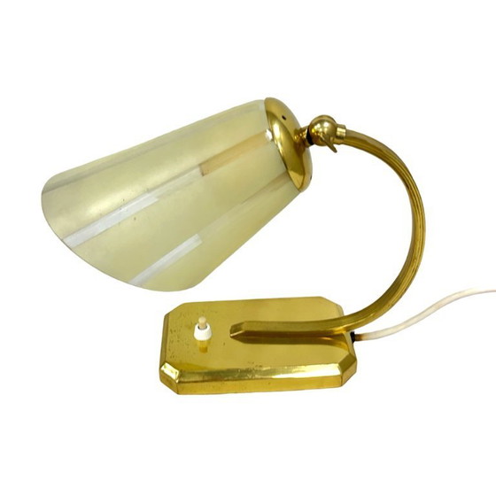 Image 1 of Art Déco/Modernistische bureaulamp, Duitsland, jaren 1950, met messing en glazen kap.