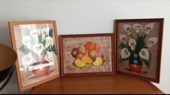 Image 1 of rare triptyque d'art amate du mexique – signé Marín Mexico