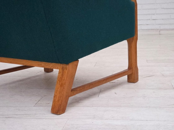 Image 1 of 1970s, Danish high back armchair, furniture wool, solid oak wood.