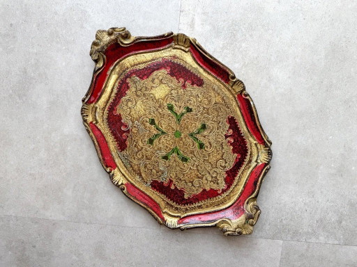 1 plateau florentin vintage rouge et or – tafelaccessoires, Wood
