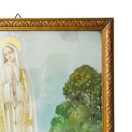 Image 1 of Set vintage religieuze lithografieën schilderijen Maria Lourdes 1940's