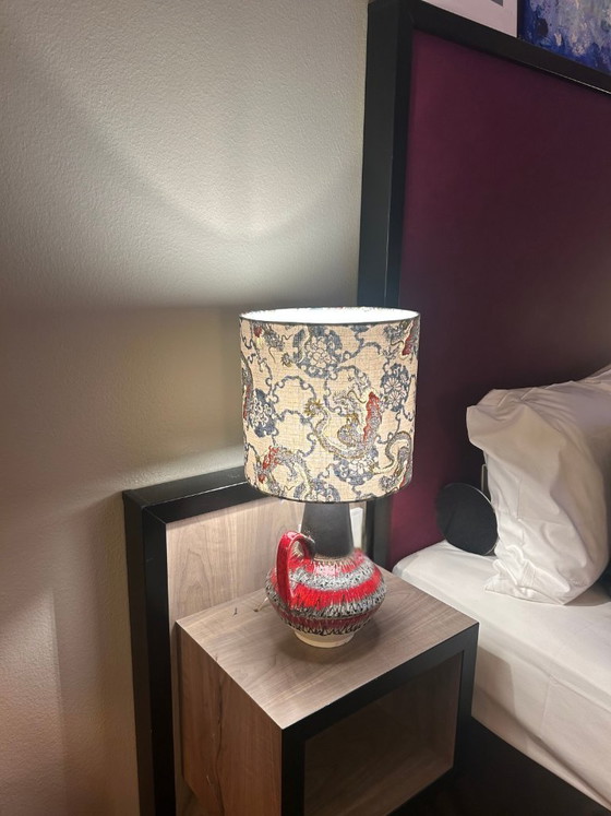 Image 1 of Unique accent lamp made from an MCM vase with a Japanese dragon shade