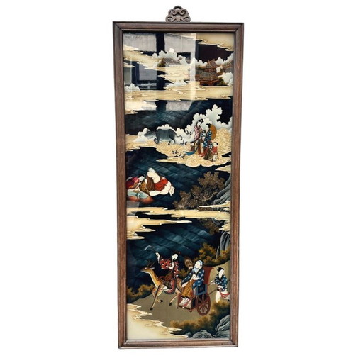 Espejo pintado / pintura sobre vidrio “Escena tradicional”, Dinastía Qing, circa 1870 - China
