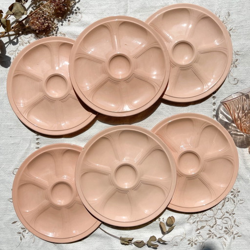 6 Platos de Ostras de Porcelana Rosa Digoin Sarreguemines