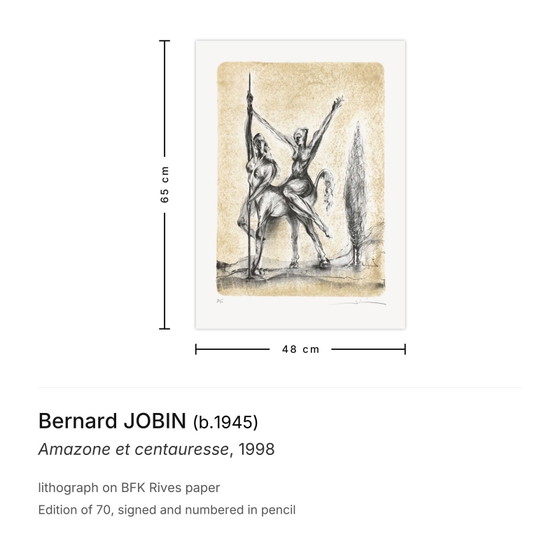 Lithographie signée de Bernard Jobin, Amazone et Centauresse, 1998 – Lithographies et sérigraphies, Paper (photo 3 of 5)