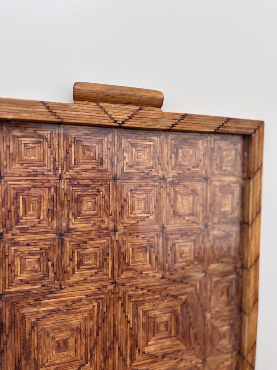 1930s Art Deco Tramp Art Matchstick Tray with Glass Top (55 cm) – Table accessories (photo 7 of 11)