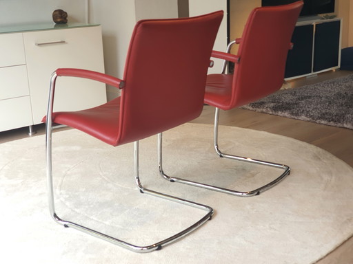 2 chaises de salle à manger Leolux Freyer en cuir rouge