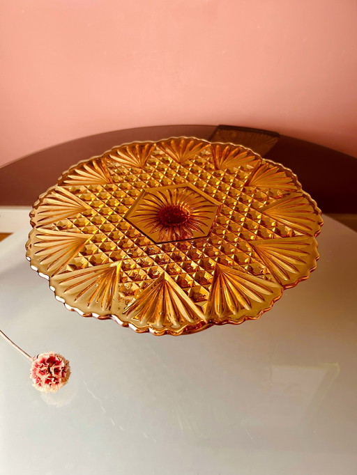 💛Kuchenplatte aus bernsteinfarbenem Pressglas💛