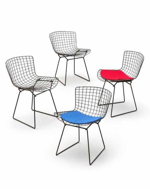 Ensemble authentique de 4 chaises Harry Bertoia Wire pour Knoll - Acier et coussins d'origine
