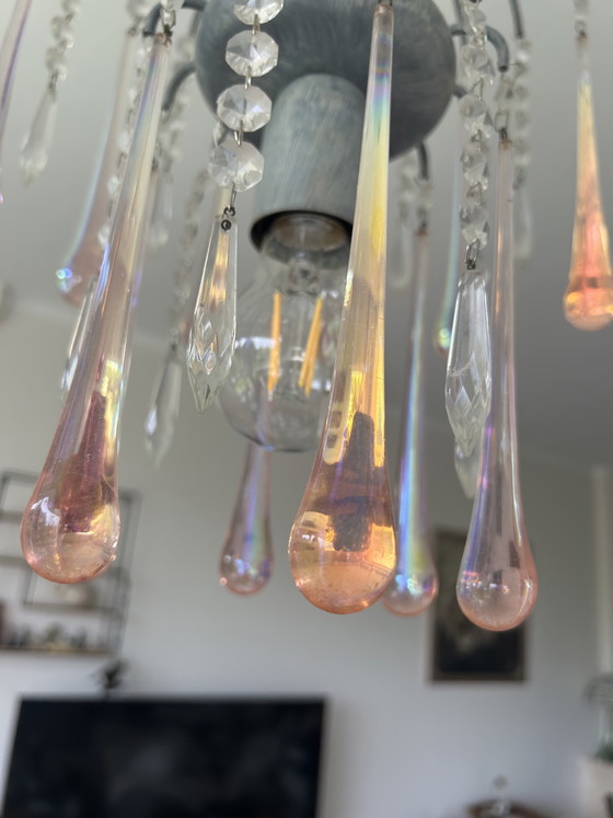 Image 1 of Lustre vintage orné de stalactites et de pampilles en verre, style Murano