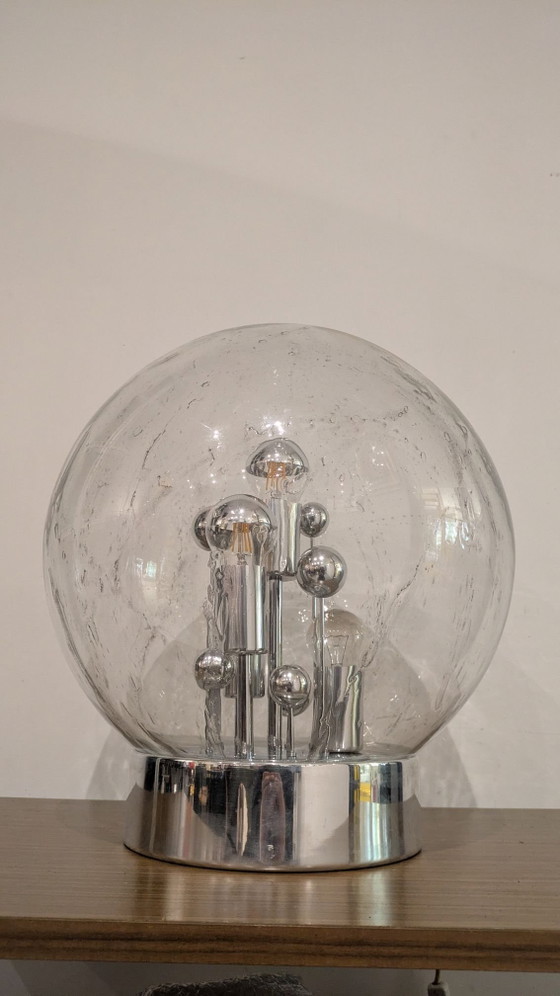 Lampe Doria Big Ball vintage, Verre, Métal, Argenté (photo 5 sur 5)