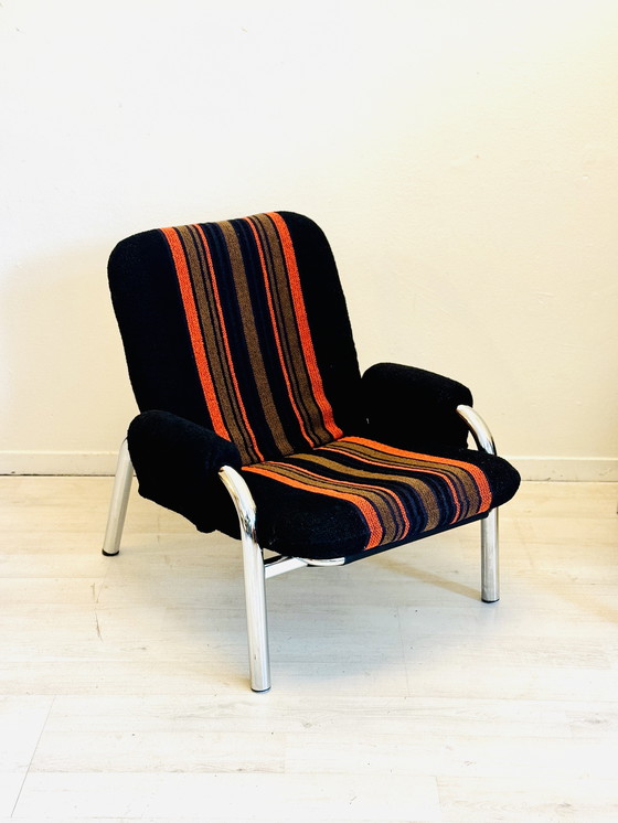 Image 1 of Fauteuils vintage à structure tubulaire chromée épaisse, années 1970