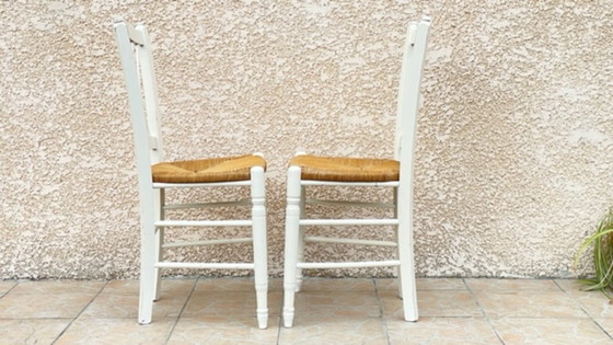 Image 1 of Paire de CHAISES Paillées BLANCHES Vintage 