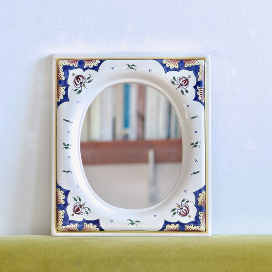 Image 1 of Hand-Painted Faïence De Desvres Mirror