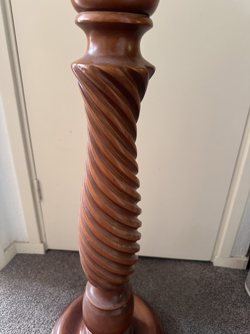 Supporto per piante antico in legno con colonna tornita