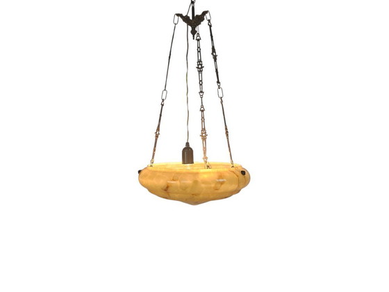 Image 1 of Art Deco - bowl lamp - marbled glass - pendant lamp - France - 30s