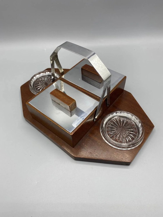 Art Deco Desk Set, Wood, Chromed Metal and Pressed Glass – Decorative Objects (photo 2 of 7)