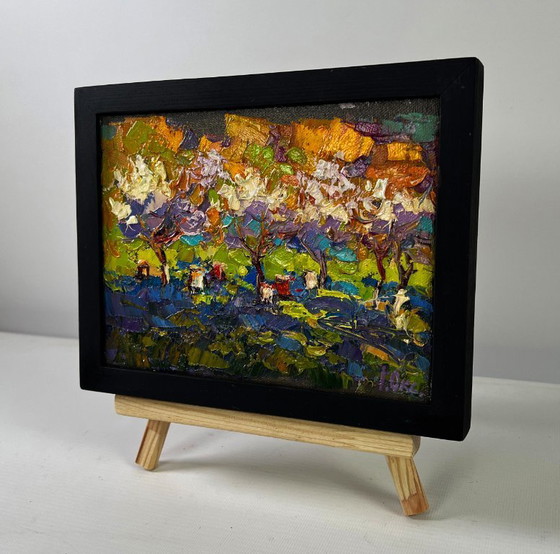 Image 1 of Original Oil Painting Colorful Trees Landscape Colors spring aroma