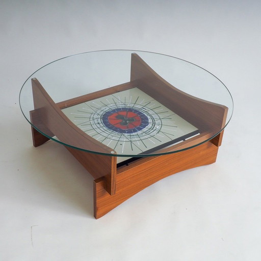 Mid Century round coffee table with ceramic tiles
