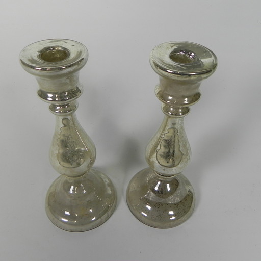 Set Of 2 Quicksilver Candlesticks, circa 1900 (Armorial Silver)