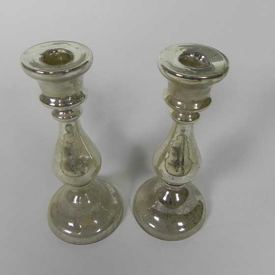 Image 1 of Set Of 2 Quicksilver Candlesticks, circa 1900 (Armorial Silver)